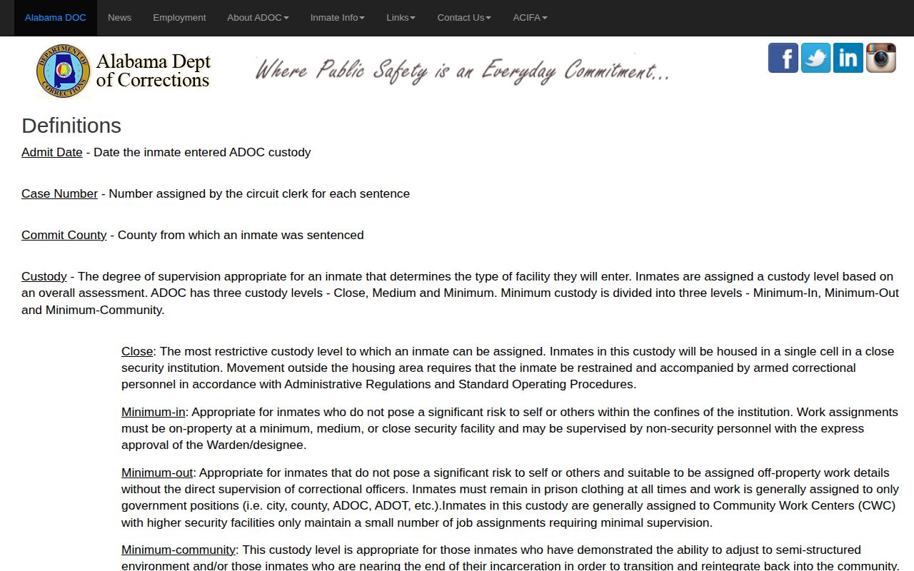 Morgan County release date lookup ADOC definitions for Minimum Release Date