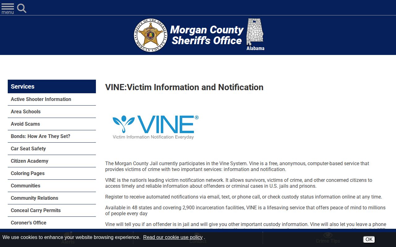 Morgan County VINE inmate check sheriff participation page